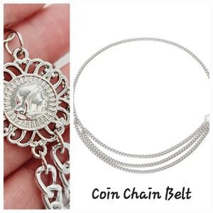 Retro Y2K Coin Belt 15-36" Layered 3 Strand Front Chain Cameo Coin Dangle Chic